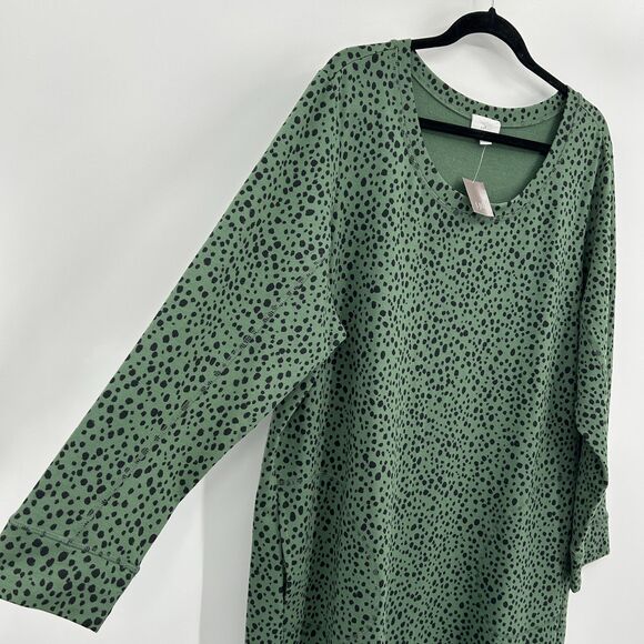 NWT J. JILL Green Black Spotted Long Sleeve Relaxed Fit Round Neck Dress Size 2X - Picture 8 of 10